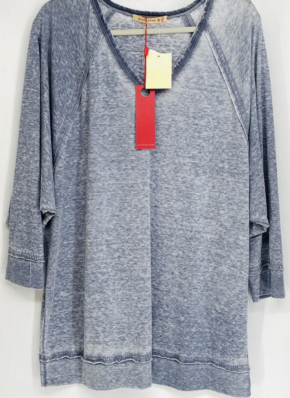 NWT Wearables by XCVI Blue Mineral Wash V-Neck Tunic Top PXL Soft Stretch Casual